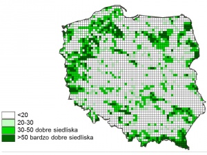 Rys. 2. Model wybiórczości środowiskowej wilka w Polsce (W. Jędrzejewski, B. Zawadzka, T. Borowik i in., 2009).