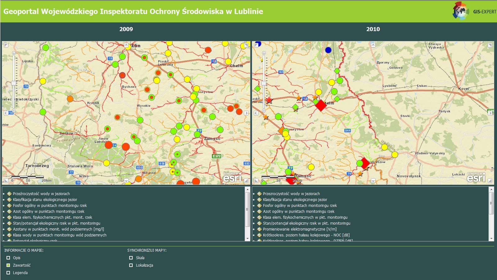 Ryc. 3. Geoportal Wojewódzkiego Inspektoratu Ochrony Środowiska w Lublinie wykorzystujący usługi www.arcgis.com.