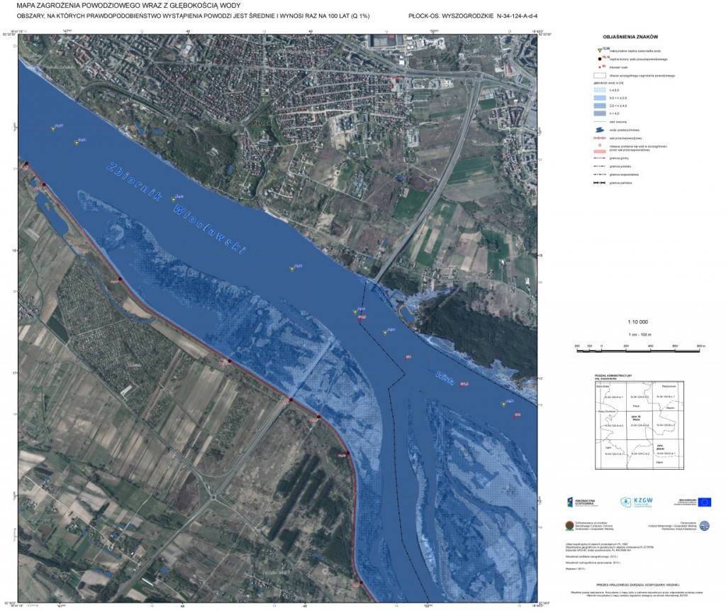 Rys. 1. Wizualizacja mapy zagrożenia powodziowego wykonana w oprogramowaniu ArcGIS (źródło: IMGW PIB Centrum Modelowania Powodzi i Suszy w Poznaniu).