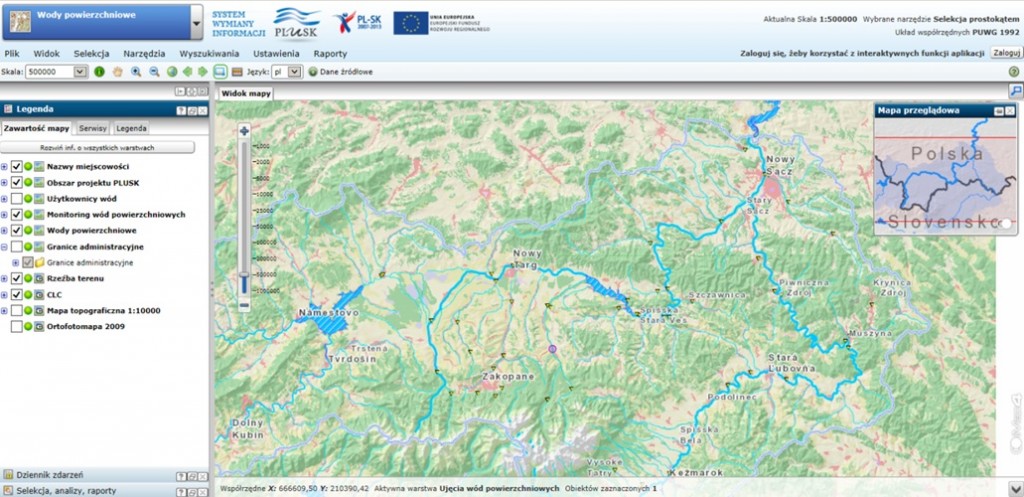 Rys. 2. System informatyczny PLUSK, oparty na oprogramowaniu serwerowym Esri i rozwiązaniu firmy GISPartner, został zaprojektowany do transgranicznego zarządzania zasobami wodnymi. 