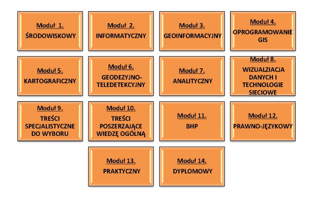 Rys. 1. Moduły tematyczne na kierunku geoinformacja środowiskowa.