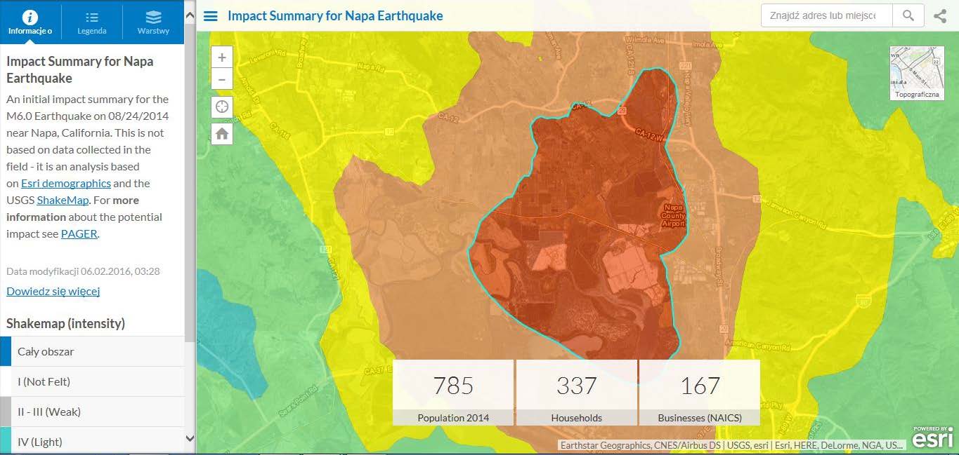 Rys. 1. Interaktywna mapa ukazująca skutki trzęsienia ziemi