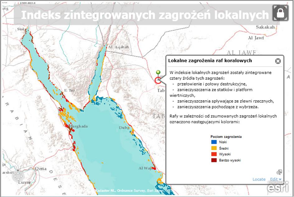 Rys. 2. Mapa skumulowanych zagrożeń lokalnych dla północnej części Morza Czerwonego.