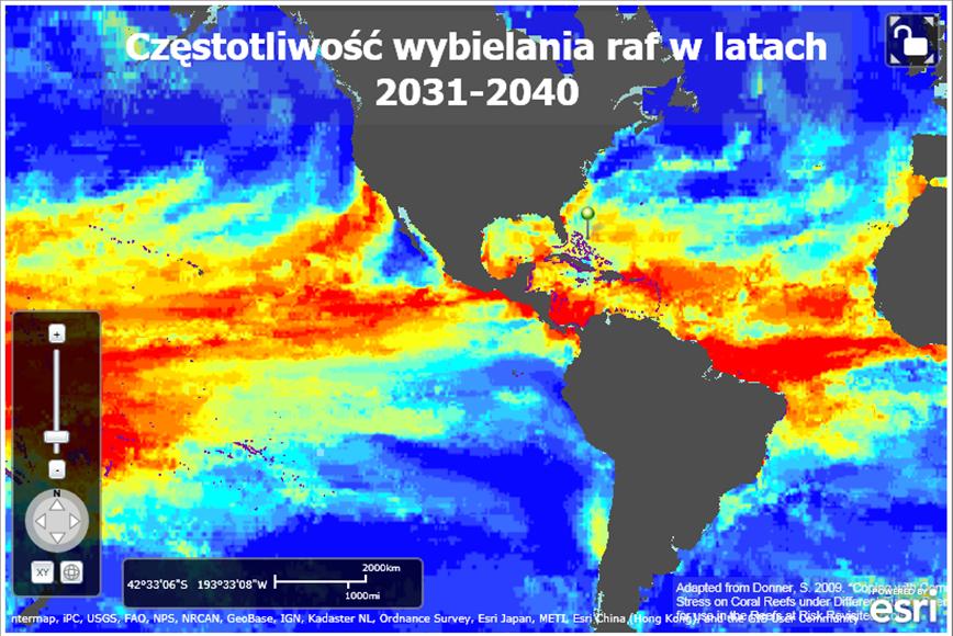 Rys. 3. W lewym dolnym rogu każdej mapy znajdują się przyrządy nawigacyjne. Kliknięcie przycisku XY powoduje pojawienie się na mapie współrzędnych geograficznych kursora oraz podziałki mapy.