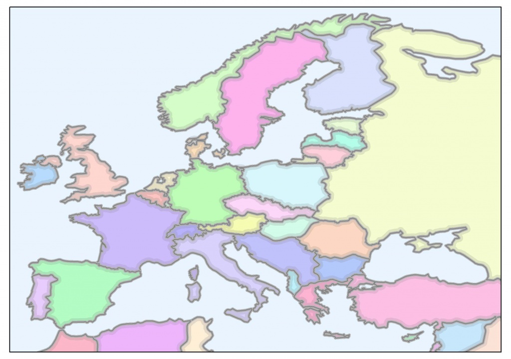 Ryc. 1A. Jaki układ współrzędnych będzie najbardziej odpowiedni? Dobierając układ współrzędnych mapy/odwzorowania, należy wziąć pod uwagę sposób wykorzystania tej mapy i cel, jakiemu ma służyć.Na rysunku przedstawiono kraje europejskie w układzie współrzędnych geograficznych WGS 1984.