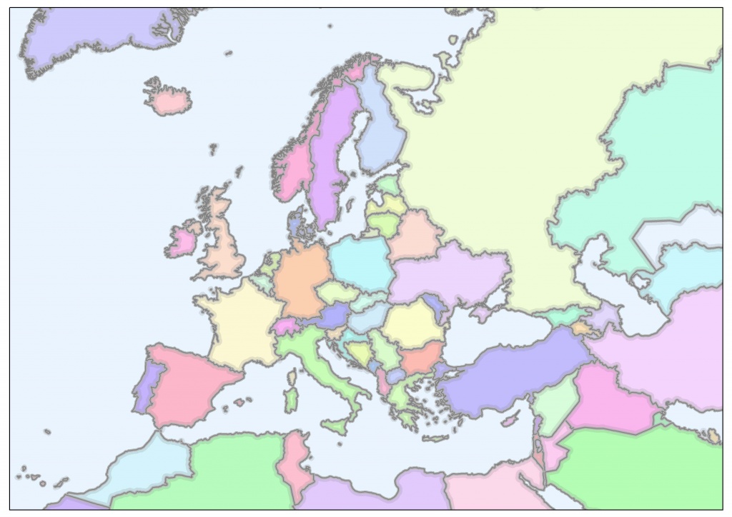 Ryc. 1B. Rysunek przedstawia te same dane co na rysunku 1A w odwzorowaniu Albertsa - odwzorowaniu równopowierzchniowym z parametrami optymalizującymi zniekształcenia powierzchni dla całej Europy.