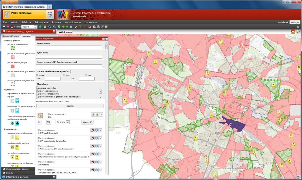 Rys. 3. Wyszukiwanie planów w serwisie mapowym planów miejscowych Wrocławia.