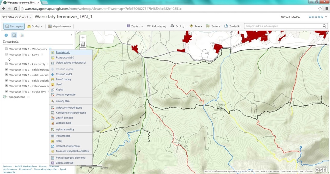 Konfigurowania widoku mapy w ArcGIS Online