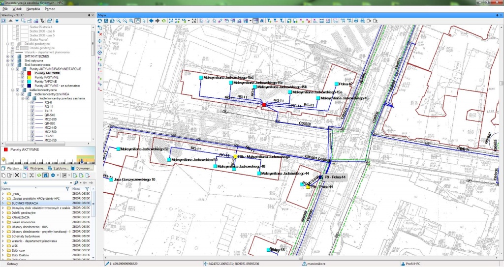 Interfejs graficzny aplikacji - siec w technologii HFC