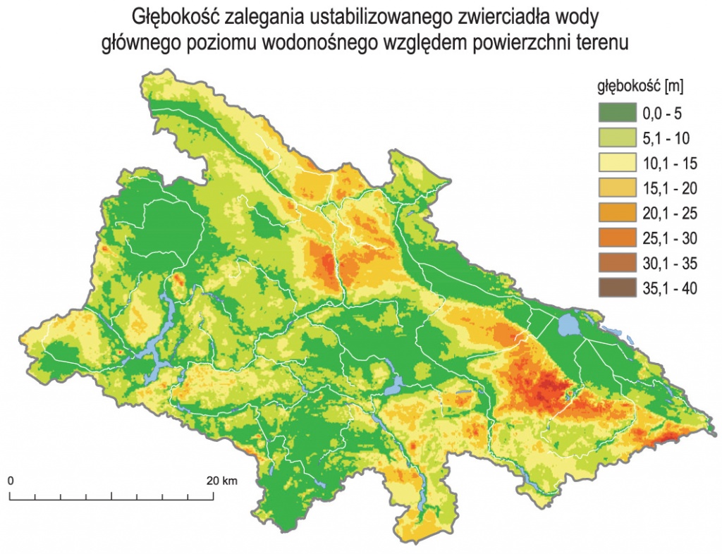 Analizy GIS: głębokość zalegania ustabilizowanego zwierciadła