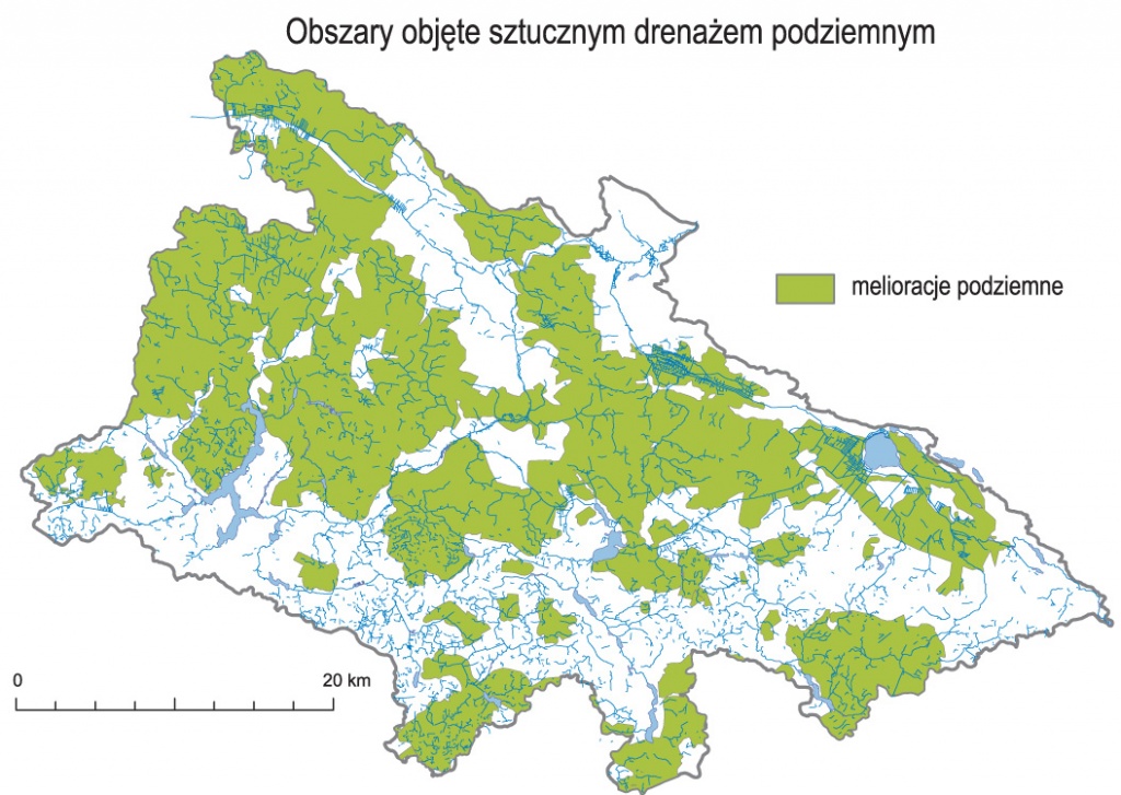 Analizy GIS: obszary objęte sztucznym drenażem podziemnym