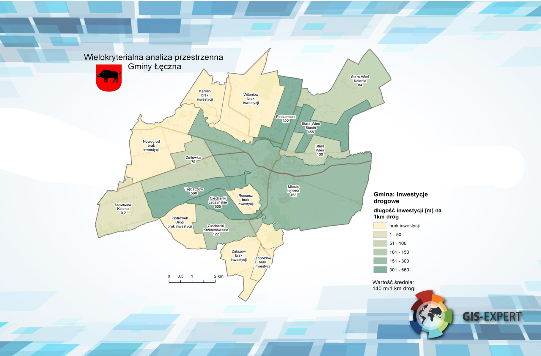 Rys. 2. Przykładowa mapa prezentująca zjawisko sfery gospodarczej - inwestycje drogowe