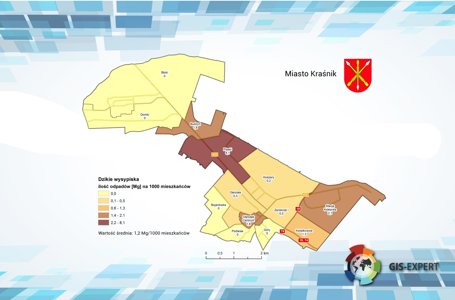 Rys. 3. Przykładowa mapa prezentująca zjawisko sfery środowiskowej - dzikie wysypiska