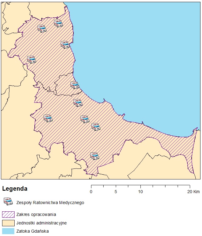 Rys. 1. Miejsca stacjonowania Zespołów Ratownictwa Medycznego na terenie Trójmiasta.