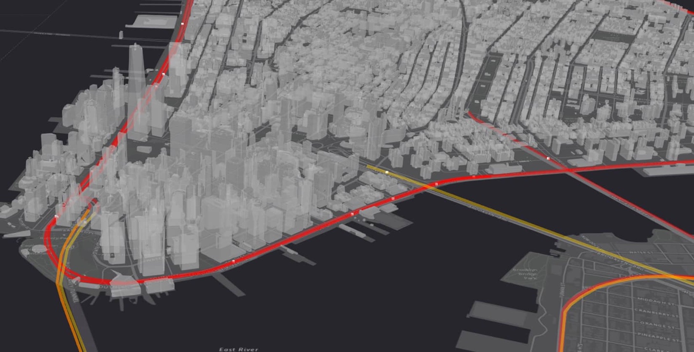 Coraz częściej tworzone są mapy, które umożliwiają wizualizowanie informacji w czasie rzeczywistym. Obraz przedstawia statyczną mapę, która została utworzona w celu wsparcia realizacji inicjatywy Vision Zero Initiative w Nowym Jorku korzystając z danych czasu rzeczywistego, w tym z danych o wypadkach drogowych, z danych z  kamer monitorujących ruch uliczny, z danych o warunkach ruchu oraz o jakości powietrza i pogodzie. Wyświetl mapę na żywo pod adresem http://coolmaps.esri.com/#13