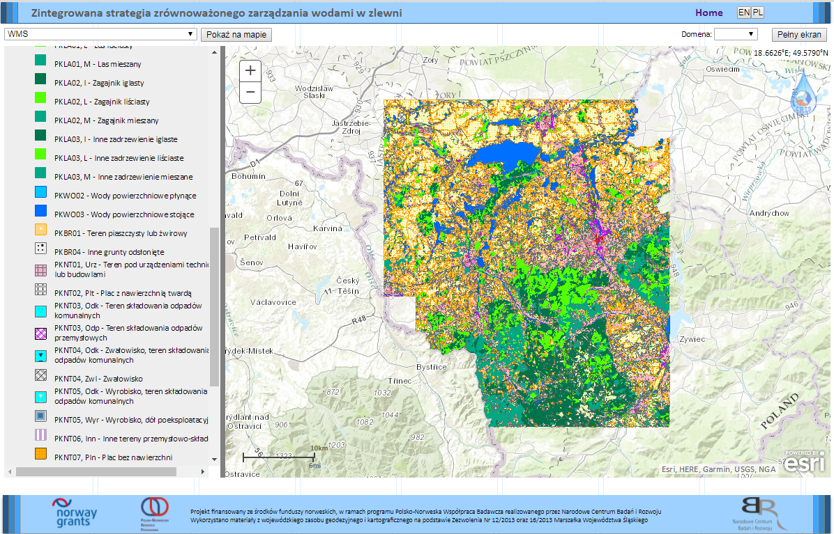 Rys. 3. Informacja o użytkowaniu gruntów dla analizowanego obszaru dostępna w usłudze WMS.