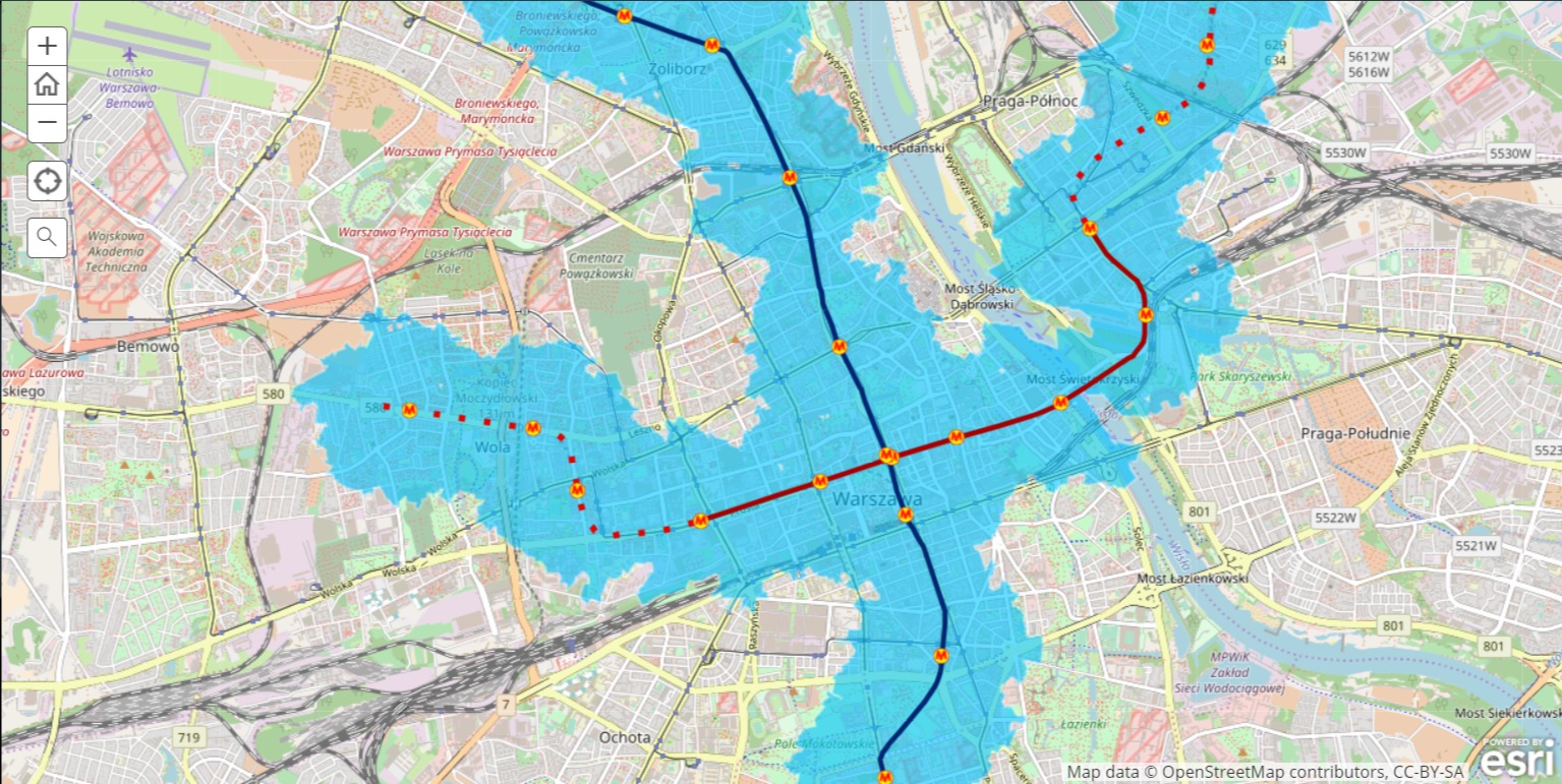 Rys. 1. Piesza dostępność stacji metra.