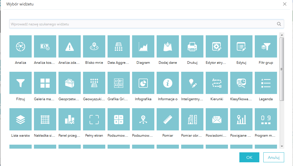 Rys.6 Widżety WebAppBuilder for ArcGIS.