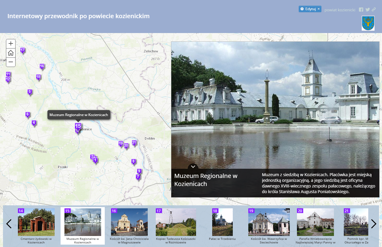 Ryc. 2. Przykład zastosowania aplikacji mapowej Story Map Tour.