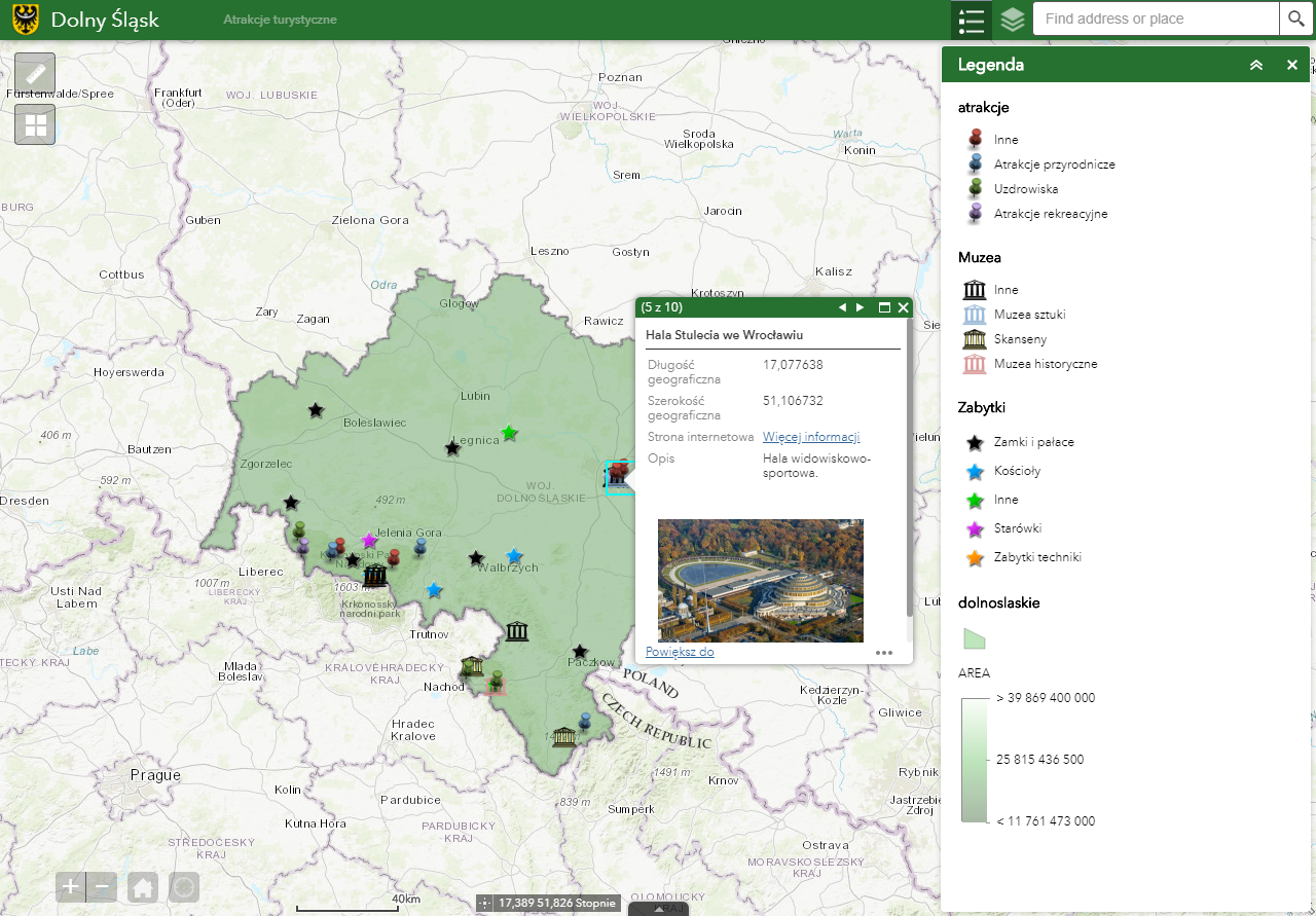 Ryc. 3. Mapa wybranych atrakcji turystycznych województwa dolnośląskiego.