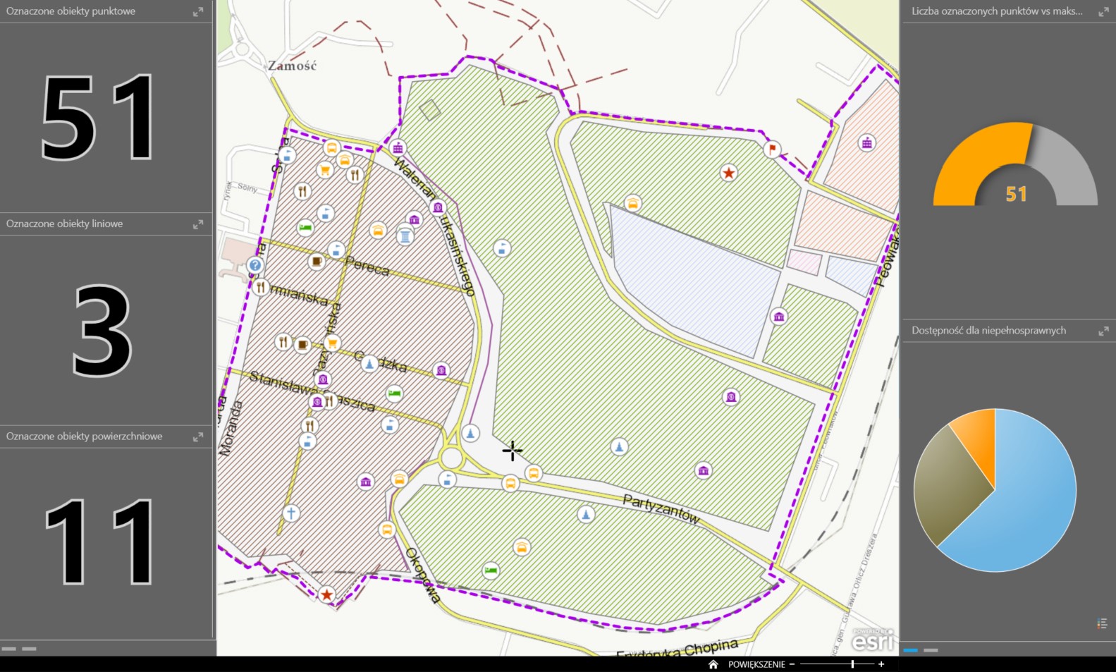 Rys. 4. Pulpit Operations Dashboard prezentujący jedną z opracowanych map.