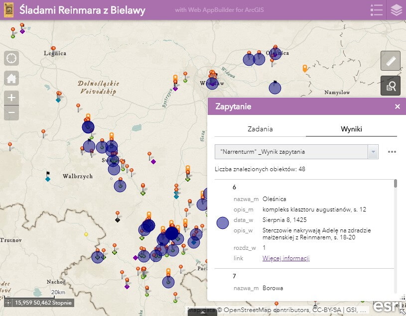 Ryc. 4. Widżet służący do przeglądania geoportalu zgodnie z rozwojem akcji powieści 