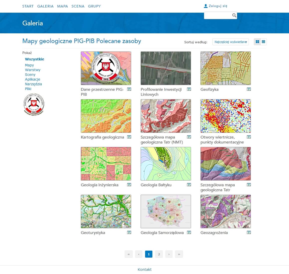 Rys. 5. Galeria zasobów Portalu GEOLOGIA.