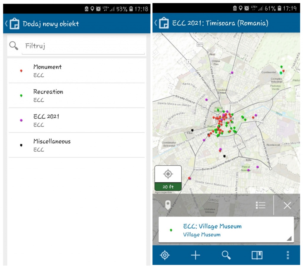 Rys. 1. Zrzut z ekranu aplikacji Collector for ArcGIS - tworzenie nowego punktu.