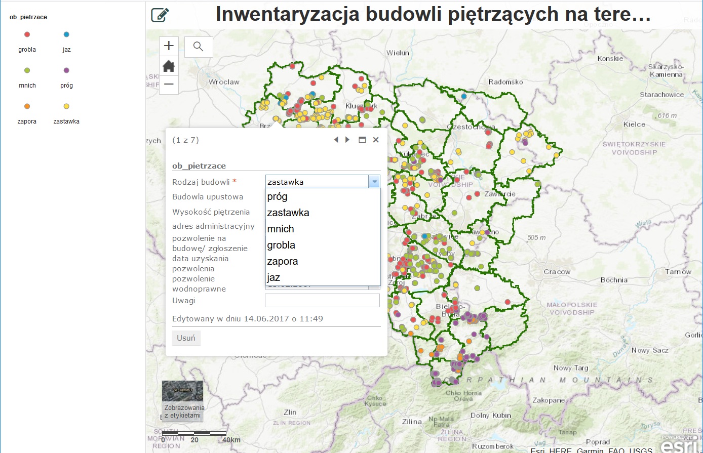 Rys.2. Inwentaryzacja budowli piętrzących za pomocą aplikacji webowej.