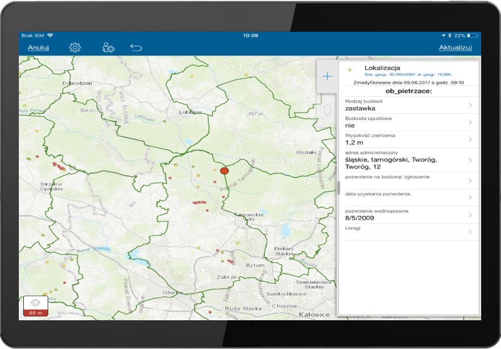 Rys.3. Inwentaryzacja w aplikacji Collector for ArcGIS (dostępna bezpłatnie w ramach ArcGIS Online).