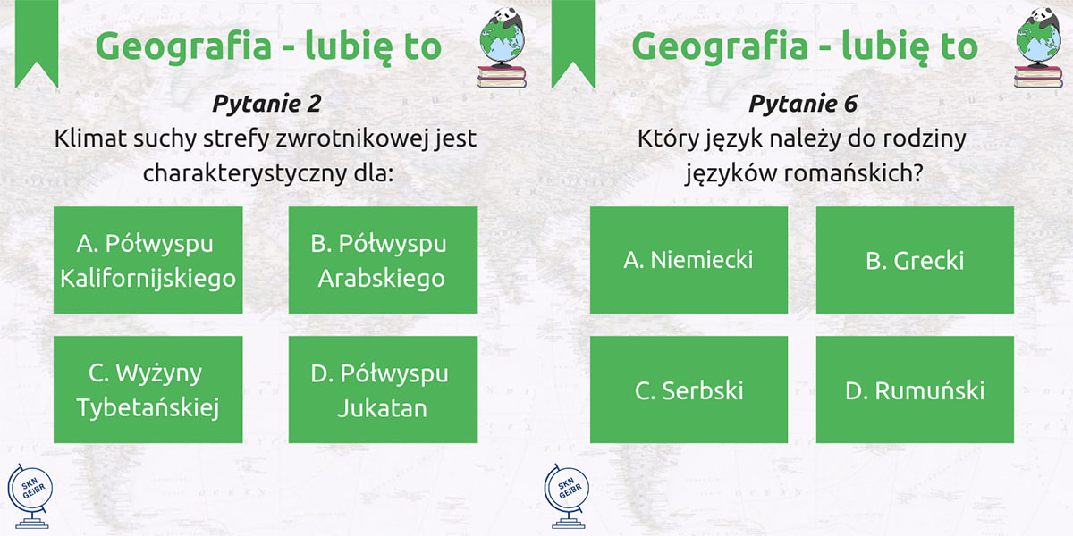 W ramach quizu pytania dla uczniów publikowane są na www.facebook.com/geografialubieto.