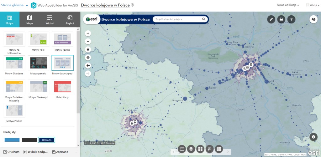 Rys. 3. Widok kreatora Web AppBuilder for ArcGIS.  