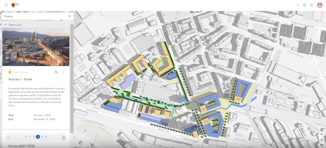 Rys. 2. Różne fazy projektu „Acacias - Etoile” przedstawione w ArcGIS Urban.