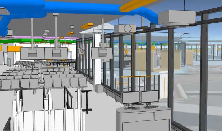 Rys. 2. Terminal na lotnisku Schiphol przedstawiony w scenie internetowej ArcGIS.