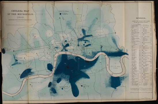 Rys. 6. Richard Grainger, Mapa cholery w Londynie1849-1850. (archiwa online Wellcome Collection)